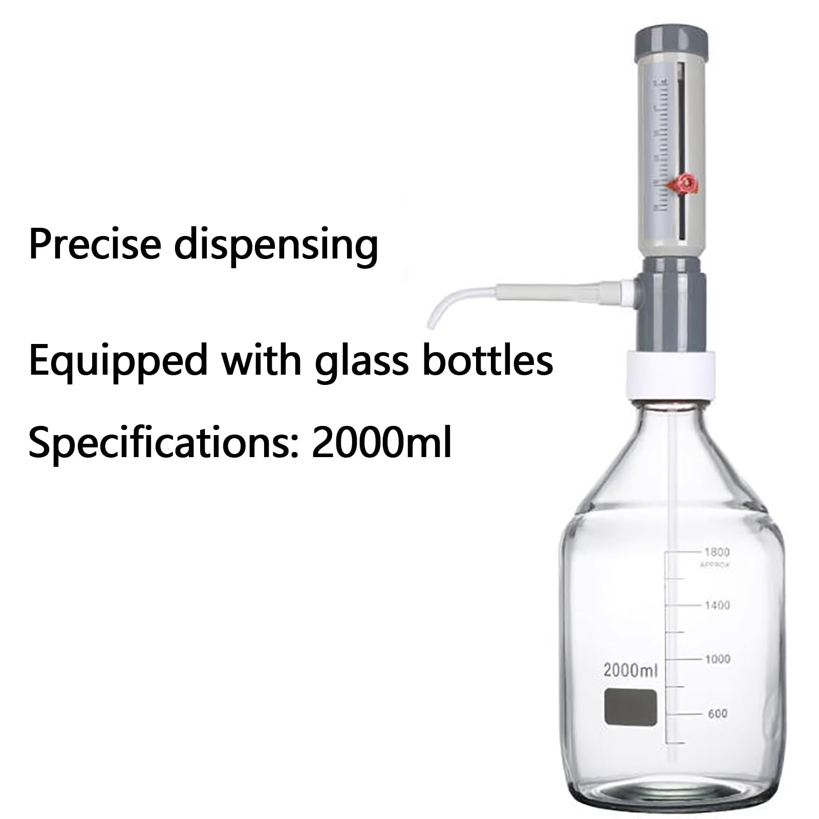 MObyat Einstellbare Laborpipetten mit 0–25 ml, Flaschenaufsatz-Dispenser mit Hülse, mit 2000-ml-Reagenzflasche, einfaches und präzises Dosieren ohne Tropfen, für Säuren, Basen und Reagenzien