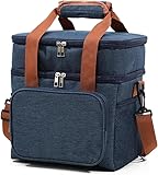 2 Compartments Lunch Bag for Women Men,Large Insulated Lunch Box for Adult Leakproof Reusable Lunch Tote Bag Waterproof Cooler Bag with Adjustable Shoulder Strap(Blue) (Blue)