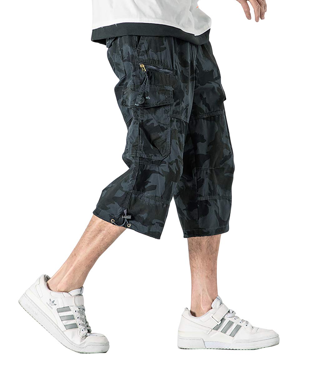 Kolongvangie Men's Cargo Shorts 3/4 Capri Below Knee Cotton Casual Long Inseam Work Short with Multi Pockets