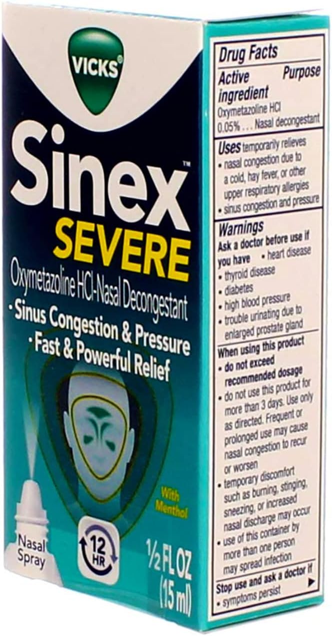 Vicks Sinex Severe Nasal Spray with Menthol 0.50 oz (Pack of 4)