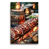 CALVENDO Premium Textil-Leinwand 50 x 75 cm Hochformat Spanferkel- Spießbraten | Wandbild, HD-Bild auf Keilrahmen, Wanddekoration, Kunstdruck von Peter Roder