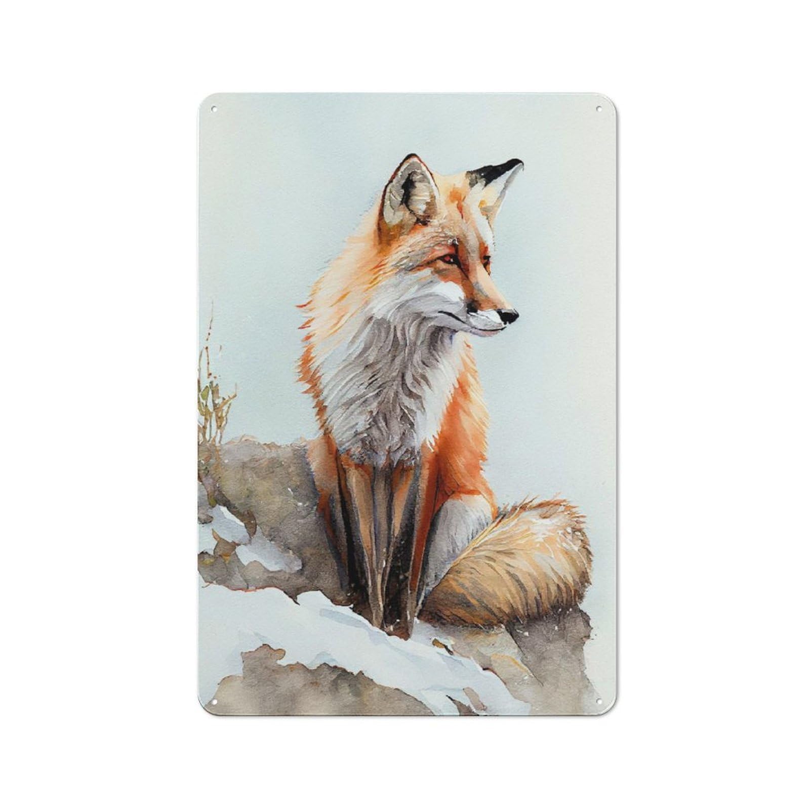 Arctic Red Fox Country Metal Wall Decor 30x20cm, Tin Wall Plaque for Cottage, Kitchen, Hallway Or Breakfast Nook