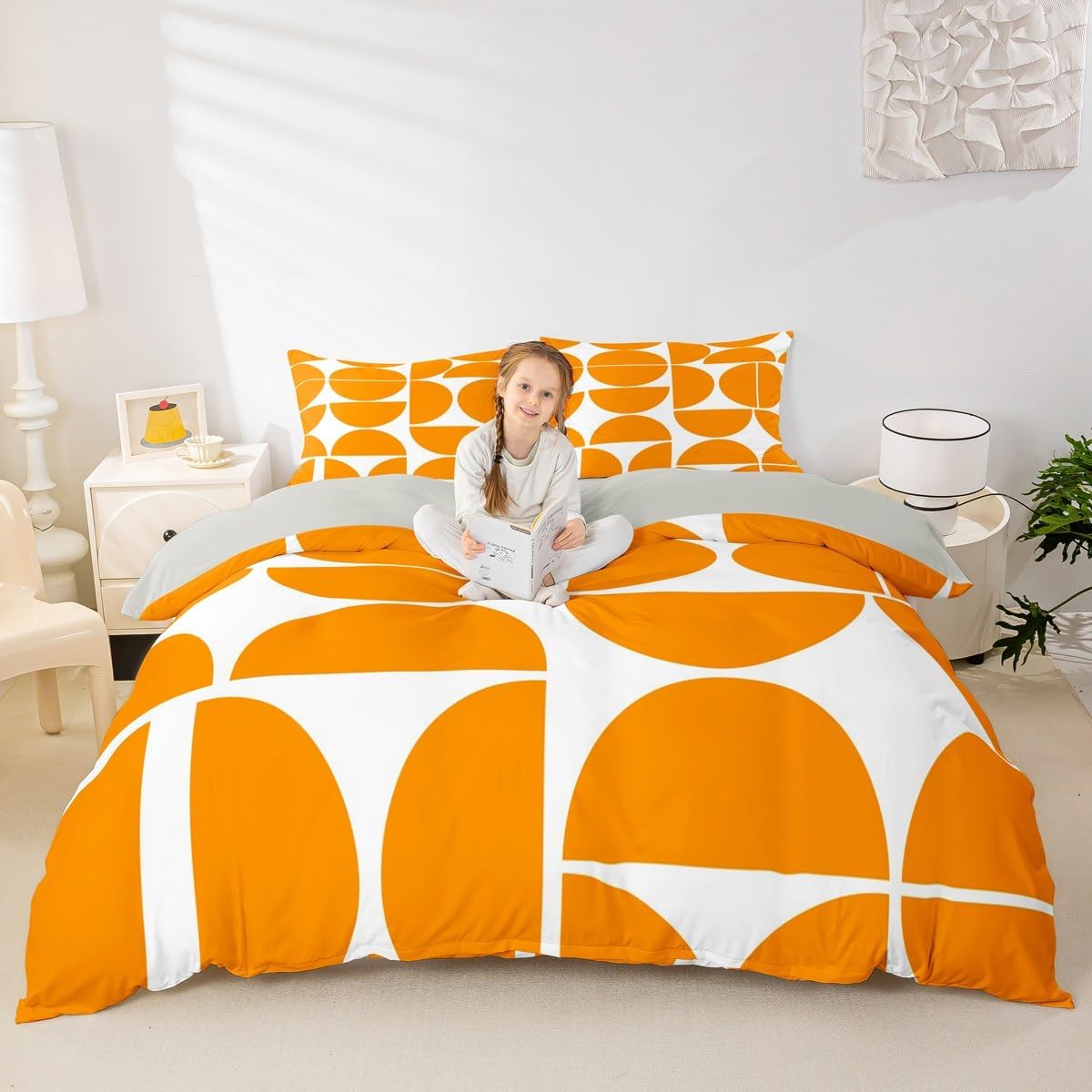 Erosebridal Mid Century Comforter Cover Orange Retro Bedding Set Twin,Colorful Modern Art Geometric Duvet Cover for Kids Boys Girls Adults Aesthetic Abstract Room Decor Bed Set
