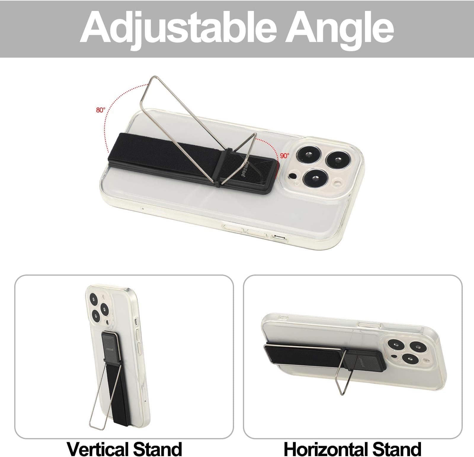 4 Pieces Phone Grip Strap Telescopic Phone Kickstand Elastic Finger Holer Hand Strap Adhesive Loop for Phone Grip with Stand Compatible with Most Smartphones (Black, Rose Gold)