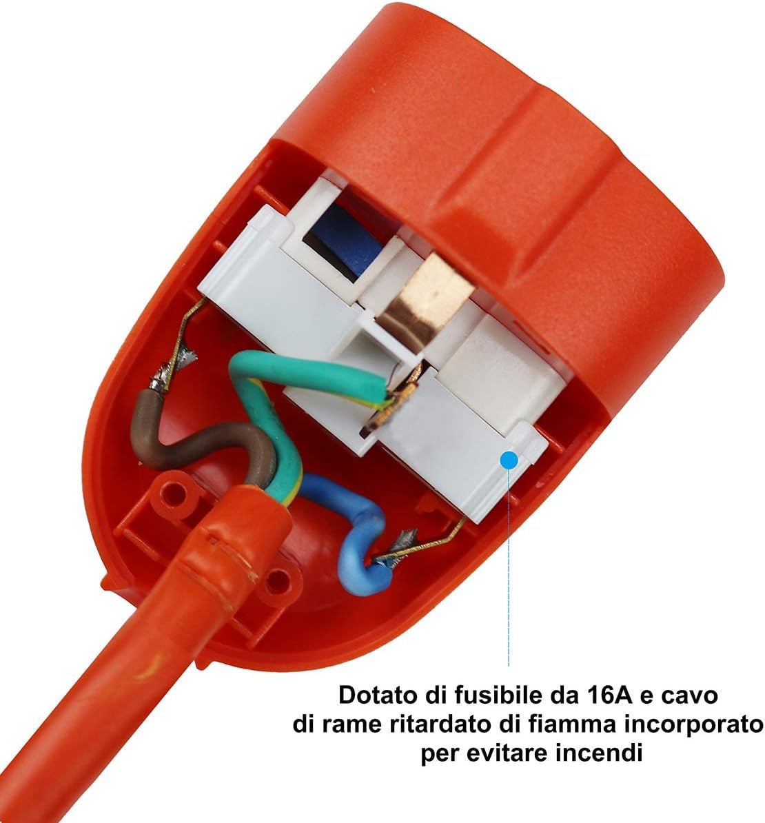 Prolunga Elettrica (20 Metri), Sezione Cavo 3X1.5mm², Spina Italiana 16A, Presa Multistandard Bipasso Schuko 10/16A, Max 3500W 250V, Supporto Avvolgicavi Incluso (20 Metri)