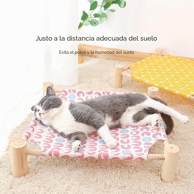 Foto 4 de 7 de Osmond Hamaca para gatos y perros, hamaca de madera para gatos, cama de refrigeración elevada, desmontable