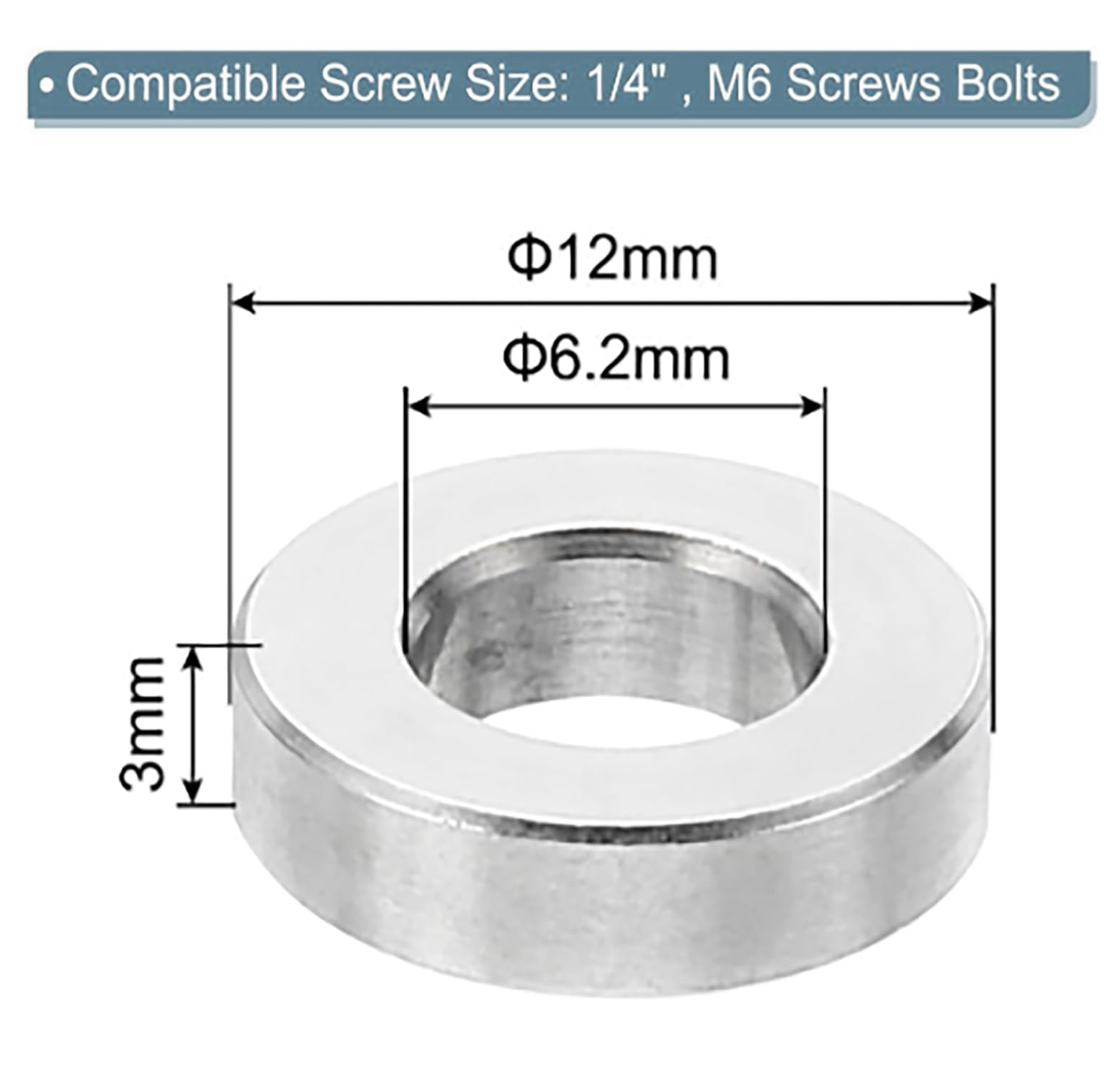 TOP-VIGOR 5Pcs M6 Aluminum Spacer, 6.2mm ID x 12mm OD x 3mm Length Metal Spacer - Image 2