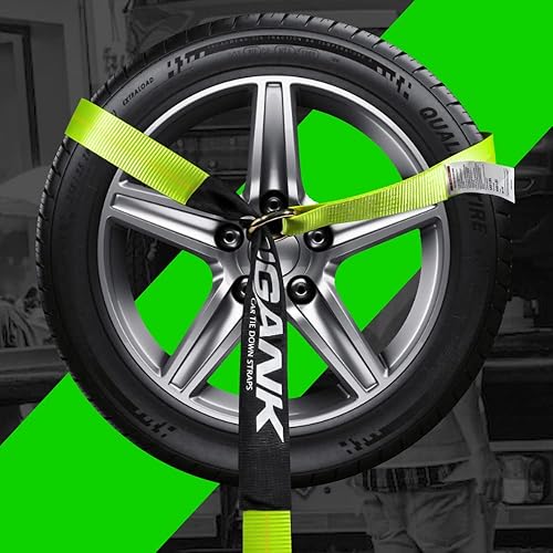 Miniatura 4 de Correas de amarre de automóvil para remolques, paquete de 4 unidades de 2 x 96 pulgadas con correa para neumáticos, carga de trabajo segura de 3,300