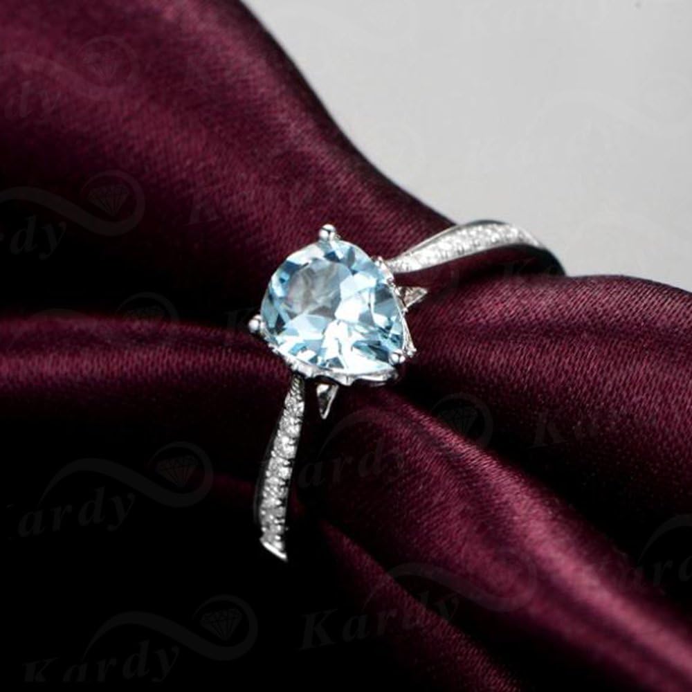 Unique Women's Jewelry Solid 14K White Gold Natural Aquamarine Diamond Engagement Promise Wedding Ring Set