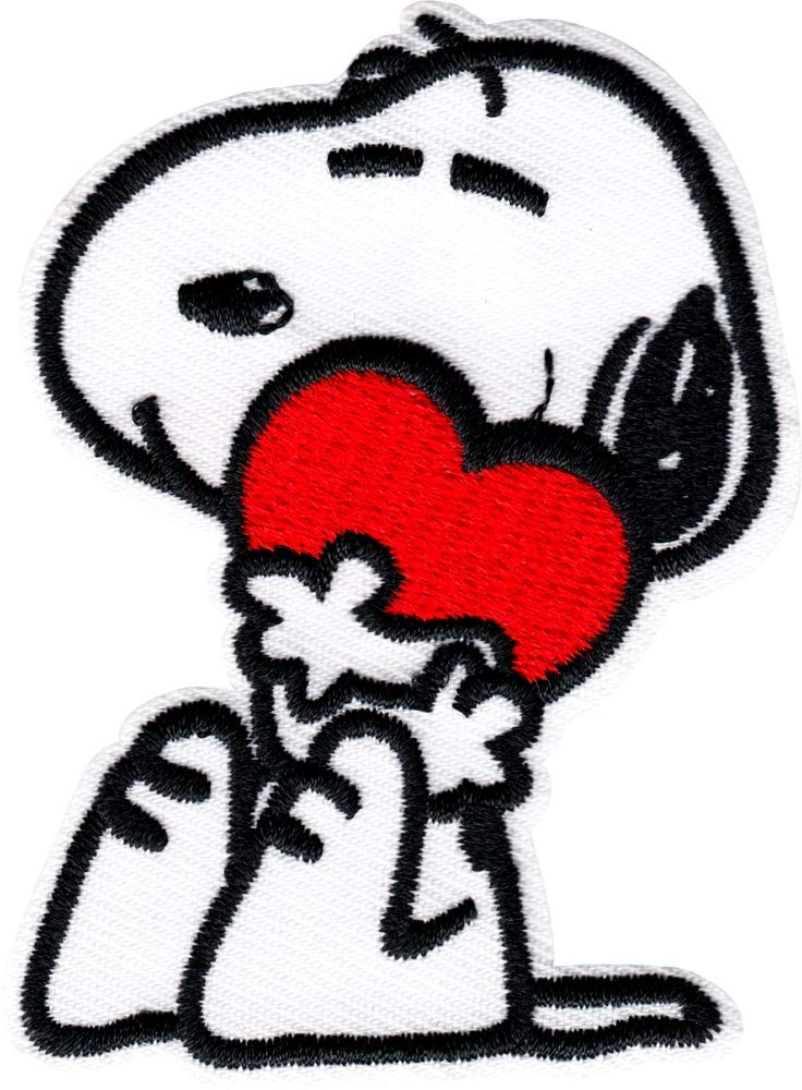 Snoopy Hugging Red Heart - Embroidered Iron on Patch