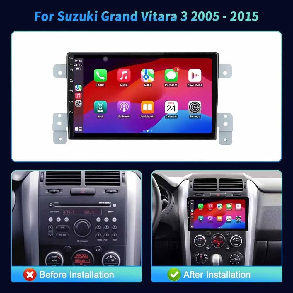 Car Stereo Carplay Radio de Coche para Suzuki Grand Vitara 2005-2015 Soporta Bluetooth, Control Volante, USB, WiFi, 4G, Mirror-Link, GPS Navegador/Radio FM, 4 Nuclear 1G+32G