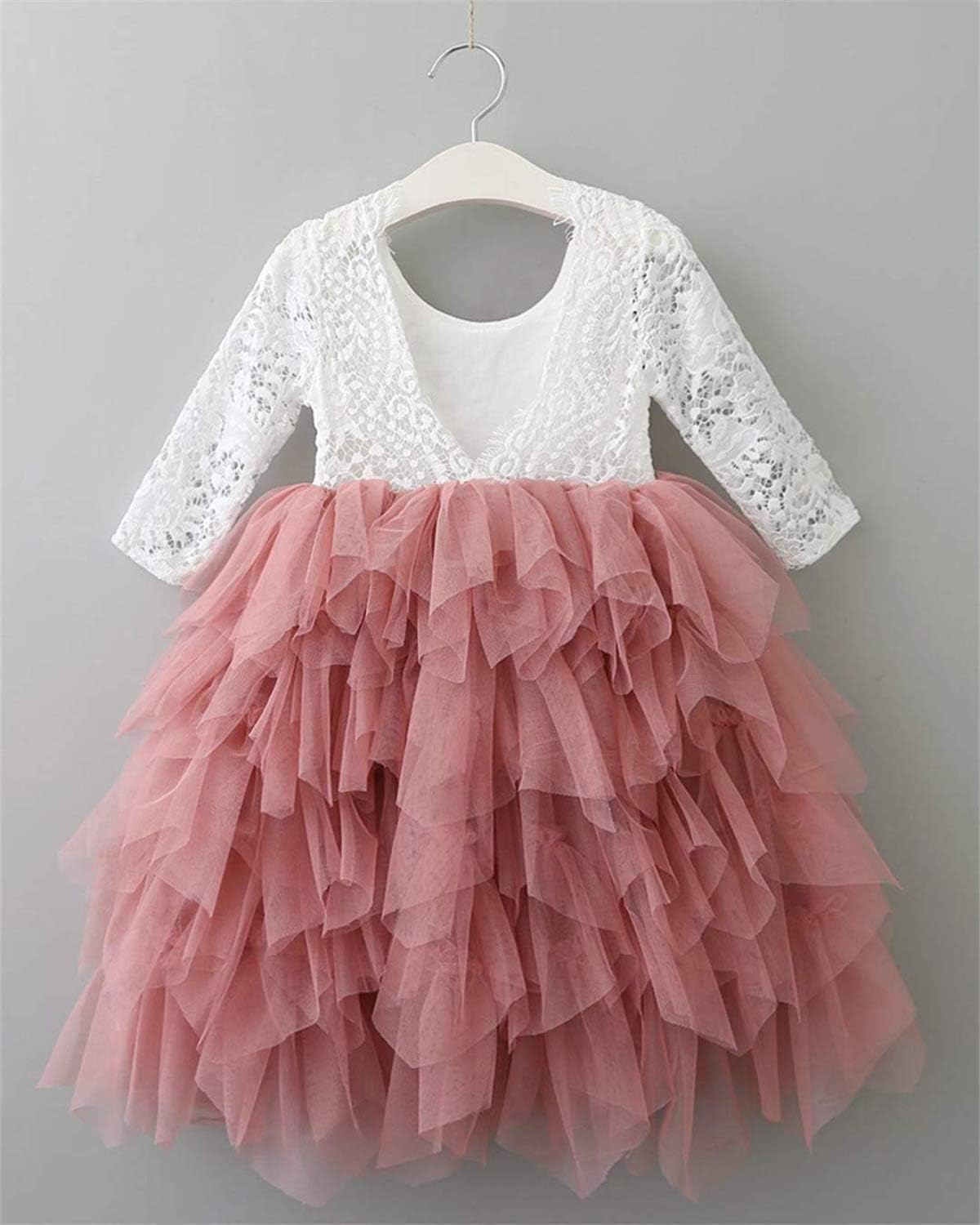 Topmaker Backless A-line Lace Back Flower Girl Dress 2T Non-beaded-sleeve-dusty-rose