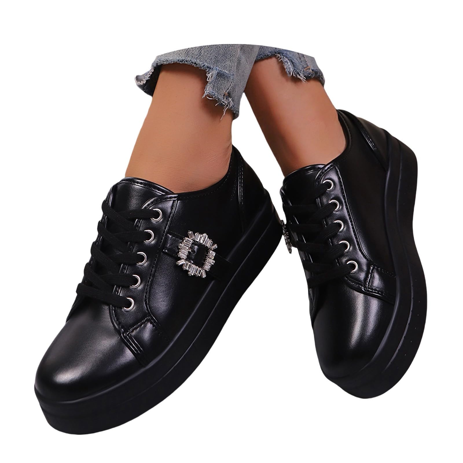 Scarpe basse da donna, larghezza H, comode, in pelle, vintage, con plateau | Scarpe da passeggio leggere, con lacci, scarpe sportive, eleganti scarpe piatte sportive, per il tempo libero