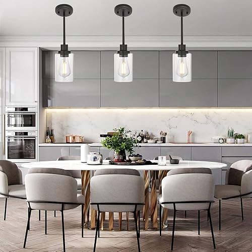 Miniatura 4 de MELUCEE Lámpara colgante de cristal de 1 luz, estilo Edison industrial, acabado de bronce aceitado, iluminación de isla de cocina, lámpara colgante