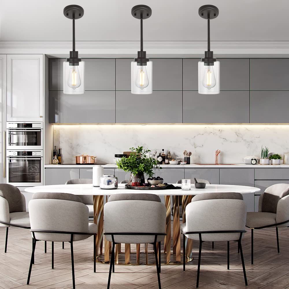 Lámpara colgante de cristal de 1 luz, estilo Edison industrial, acabado de bronce aceitado, iluminación de isla de cocina, lámpara colgante para comedor, fregadero y dormitorio 4