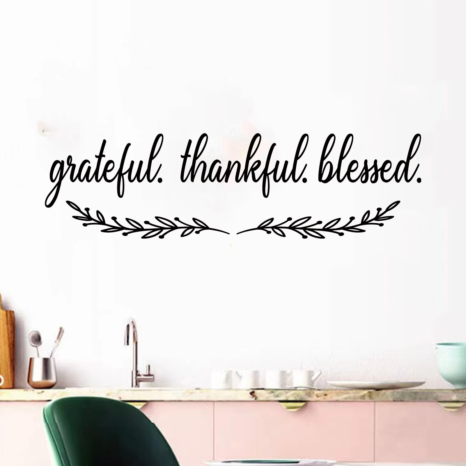Inspirational Quotes Wall Stickers for Kitchen: Home Inspirational Pantry Dining Room Vinyl Art Wall Decals - Family Wall Decor - Grateful Thankful