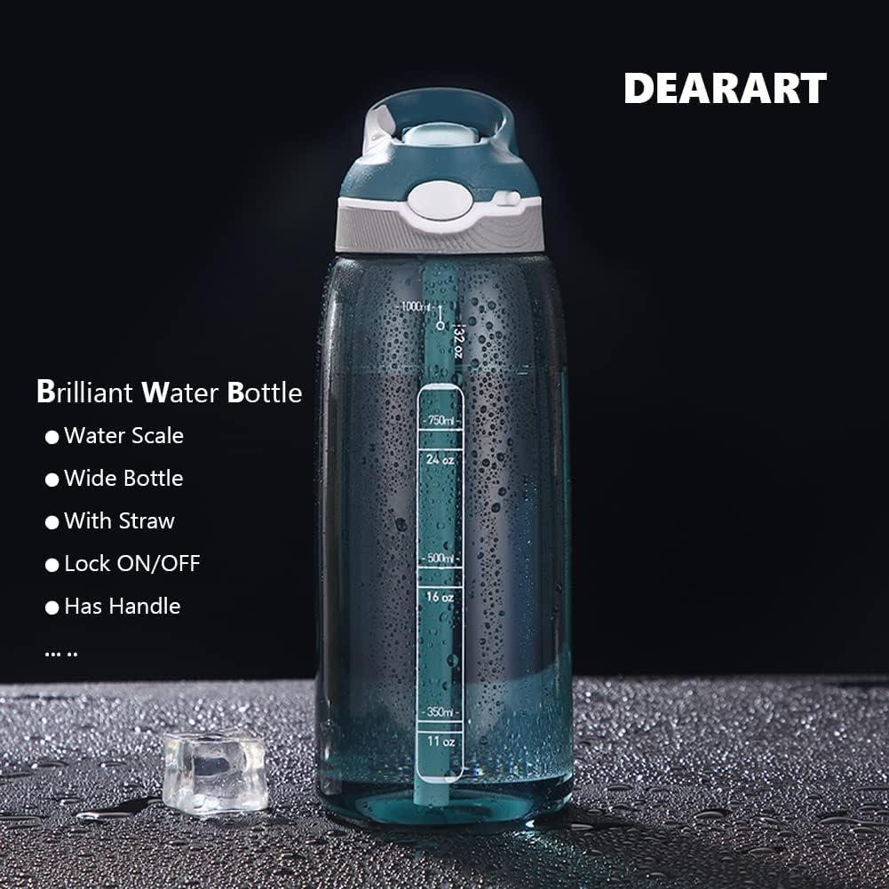 DEARART 32oz Dark Cyan Water Bottles With Narrow Straw, BPA FREE and Hidden Cup Mouth, Summer Clear Bottle With Handle, Suit Office Sports Work Gym Yoga Traveling etc. - Image 4