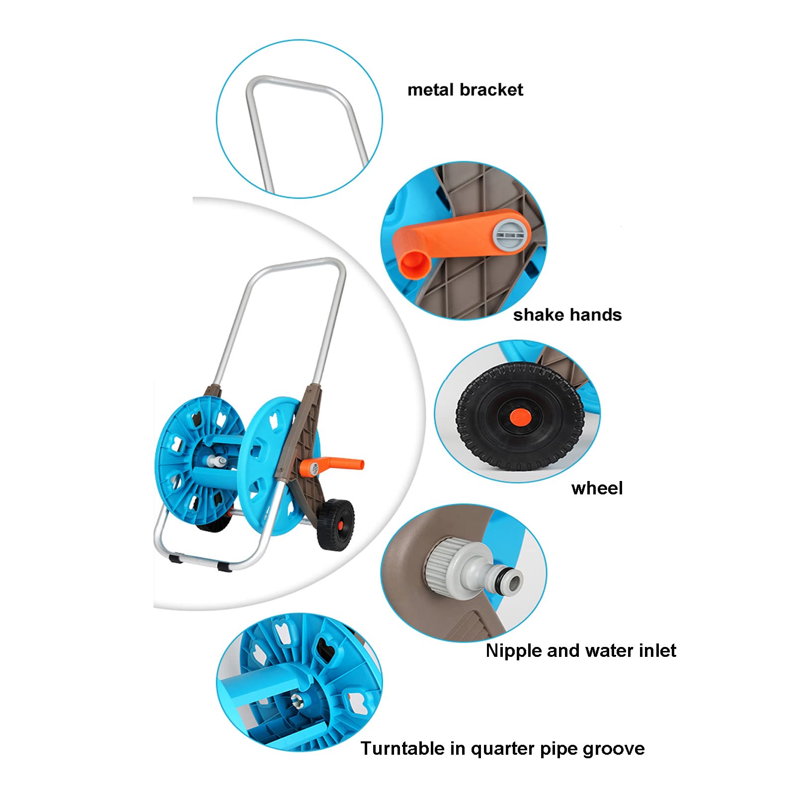 Carrello dell'Acqua per Tubo Flessibile da Giardino Domestico, Carrello Multifunzionale per Tubo Flessibile per Acqua ad Alta Pressione, Pistola ad Acqua con 9 Modelli di Spruzzo a Forma di Fiore, A