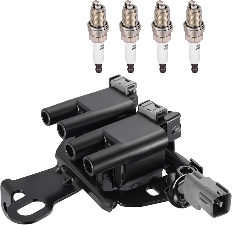 Kit de bobina de ignição e velas iridium SYKRSS para Hyundai Elantra, Tucson, Kia Spectra e Sportage 2.0L L4 – 1 bobina + 4 velas