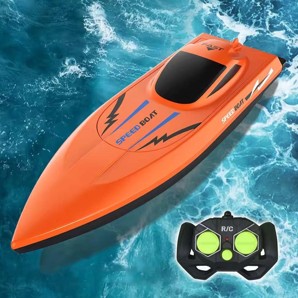 2.4G High-Speed RC Boat with Dual Motors, Remote Control Boat for Kids and Adults, Twin-Screw Waterproof RC Boats with 2.4GHz Remote, Auto Self-Righting, Water Toy Gift for Pool & Lake Racing (Orange)