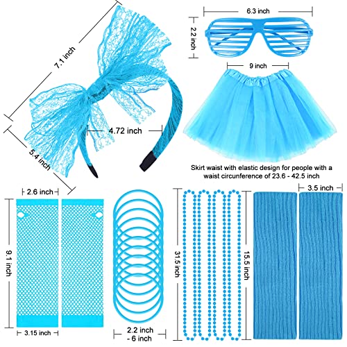 Onupgo 80S Costume Accessories For Girls Women, Tutu Skirt Headband Earring Necklace Leg Warmers 1980S Fancy Dress Accessories Party Costume (Neon Blue) #TOP5