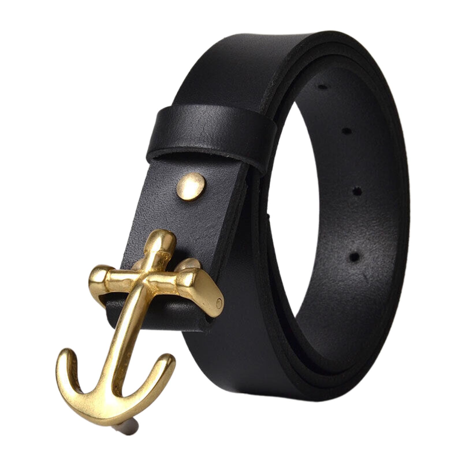 Cintura, cintura da cowboy in pelle da uomo, cinture da uomo casual regolabili con fibbia di ancoraggio in metallo ottone tonalità oro