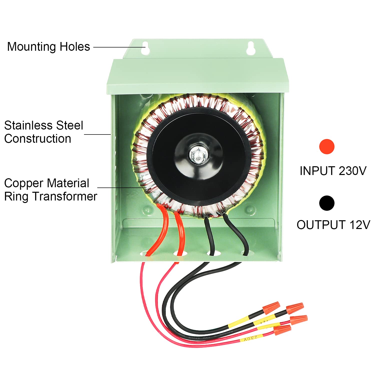 COOLWEST Transformador LED 12V 105W, Transformador LED 230V a 12V AC para iluminación de piscinas de bajo voltaje, focos, spa, tiras LED, interior/exterior, (verde)