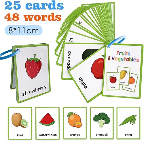 Miniatura 9 de Tarjetas de aprendizaje de frutas y verduras, palabras de alta frecuencia, lectura inicial, jardín de infantes, materiales de enseñanza de ESL,