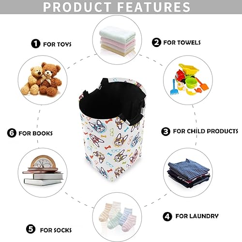 Miniatura 4 de visesunny Cesta plegable para la ropa sucia Bulldog con pajarita de animales grande con asa, juguetes y organización de ropa para baño, dormitorio,