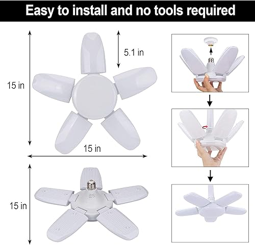 Miniatura 5 de LED Garage Lights, 100W Deformable Led Garage Ceiling Lighting 11000LM E26E27 Daylight 6000K Super Bright Garage Light Adjustable Garage Light for