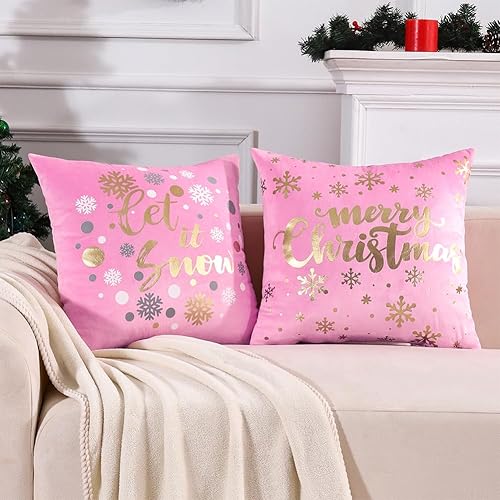 Miniatura 5 de JOJOGOGO Juego de 4 fundas de almohada de Navidad rosas y doradas de 20 x 20 pulgadas, decoración de árbol de Navidad, almohadas decorativas de 20 x