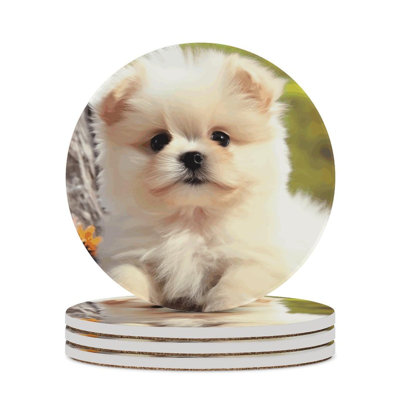 Dessous de verre en céramique et liège motif chien mignon idée cadeau