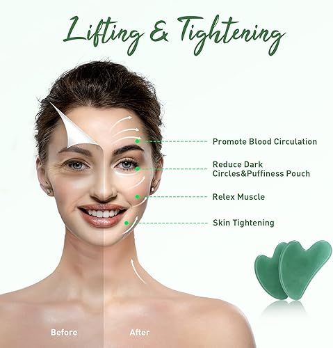 Miniatura 6 de Gua Sha Herramientas faciales, herramienta de guasha de piedra de jade natural, herramienta de masaje de raspado GUA SHA para masaje facial y