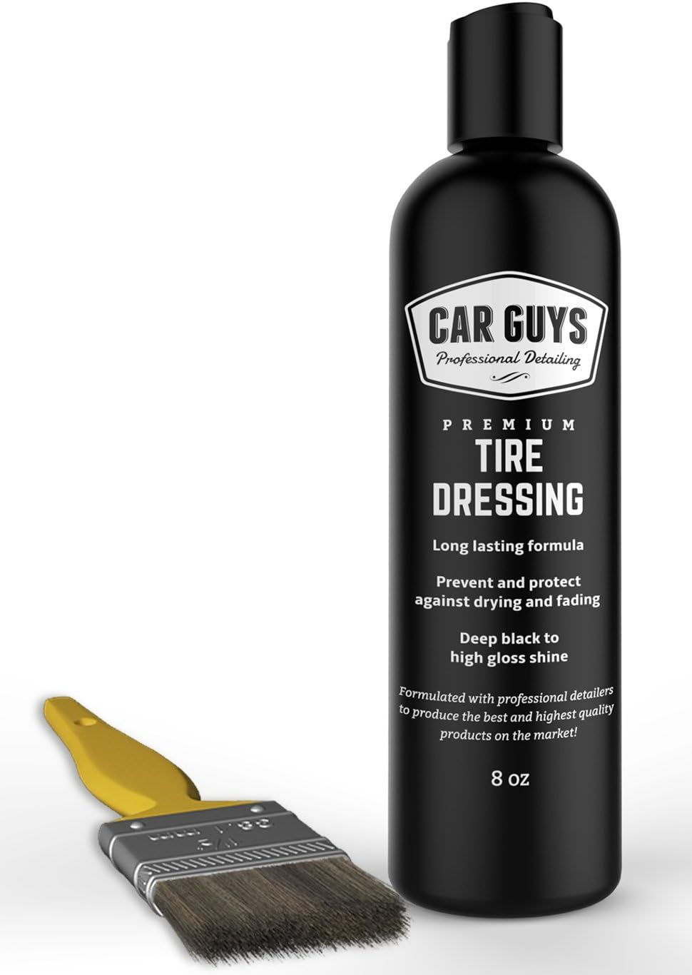 Tire Shine Gel - Long Lasting Dressing - Wet High Gloss Glaze to Matte Tire Black - UV Protectant - Auto Detail Kit includes Brush Tire Shine Applicator - by Car Guys Auto Detailing