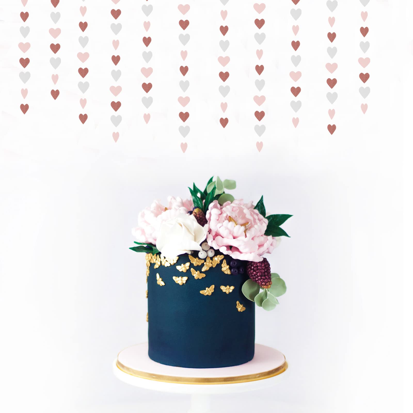 Rose-Gold Pink Party-Dekorationen Herz Girlande Luftschlangen – 150 cm Bachelorette Verlobung Hängendes Papier Banner Valentinstag Brautdusche Hochzeit Geburtstag Party Wimpelkette Lasting Surprise