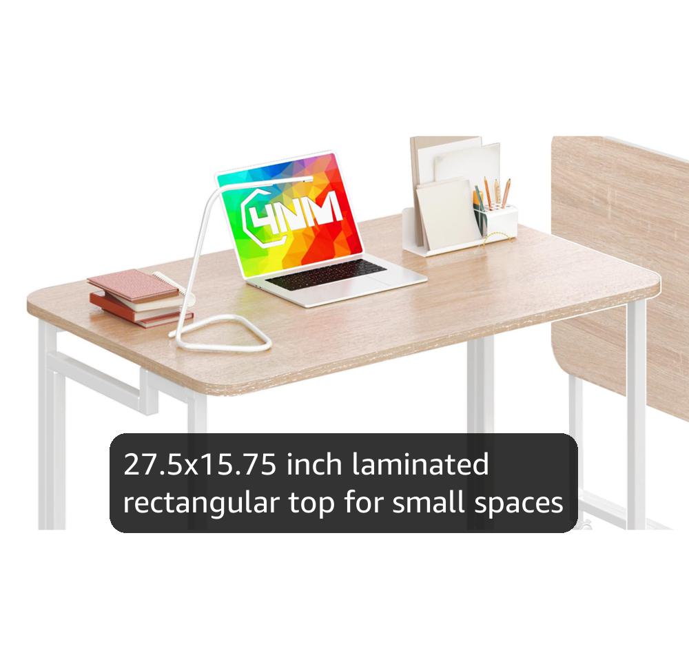 4NM 23.6" Mobile Small Rolling Computer Desk, Folding Laptop Cart Table With Wheels, Portable Office Desk For Small Space Couch Bed - All White