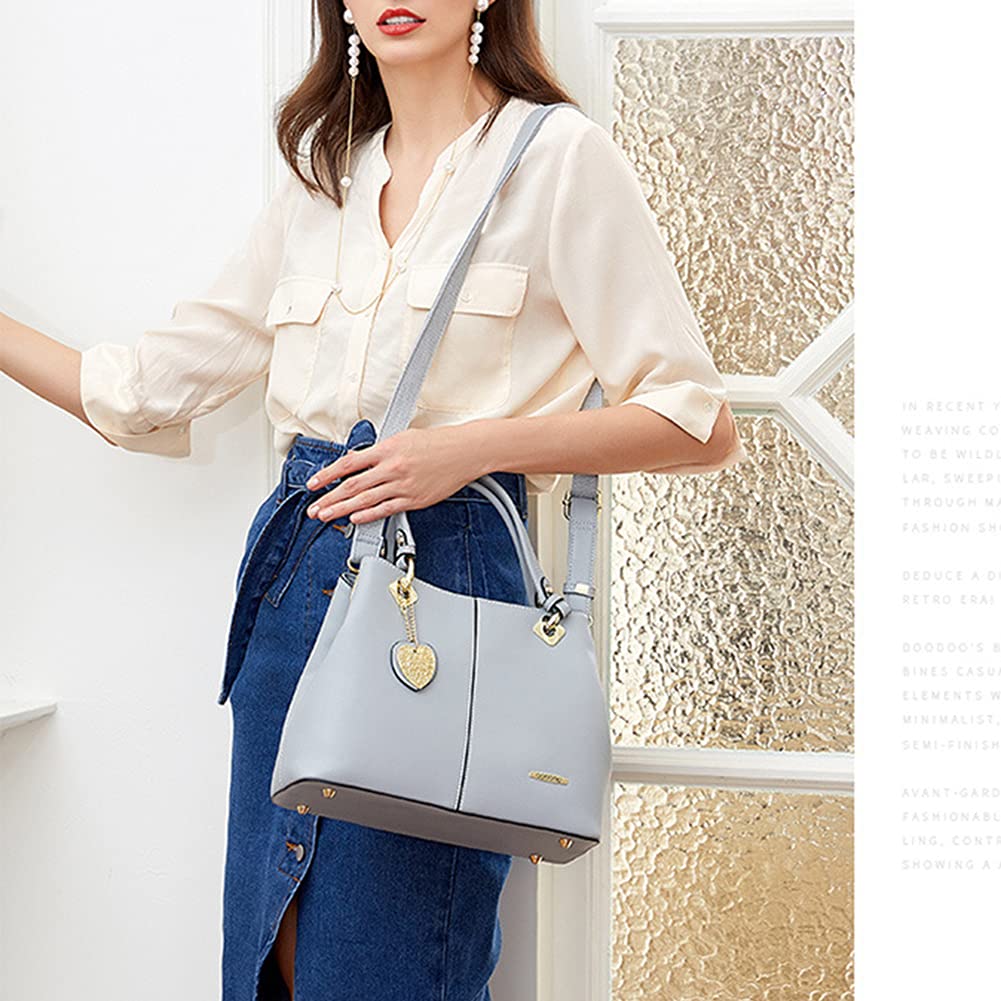 Bolso y bolso de mano de piel sintética con asa superior para mujer, bolso de trabajo, bolsa de hombro, gris, Talla única