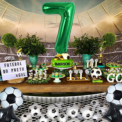 Toniful 32 Inch Soccer Balloons Set 7St Birthday Decoration Green Number 7 Foil Soccer Balloon Black Star Balloons For Children's Boys Birthday Party Football Themed Party Supplies #TOP3