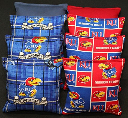 Cornhole Bean Bags Made w Kansas Jayhawks KU Fabric 8 Regulation Game Toss Bags