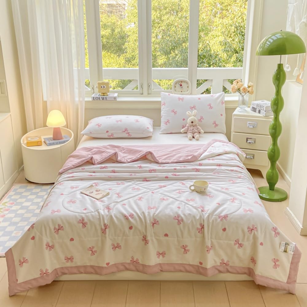 100% Cotone Trapuntino Copriletto Doppia Faccia Estivo Trapunta Leggera Fresco d'Estate Copriletto Trapuntato per Letto Singolo Letto Matrimoniale (Rosa Fiocco,150x200cm)