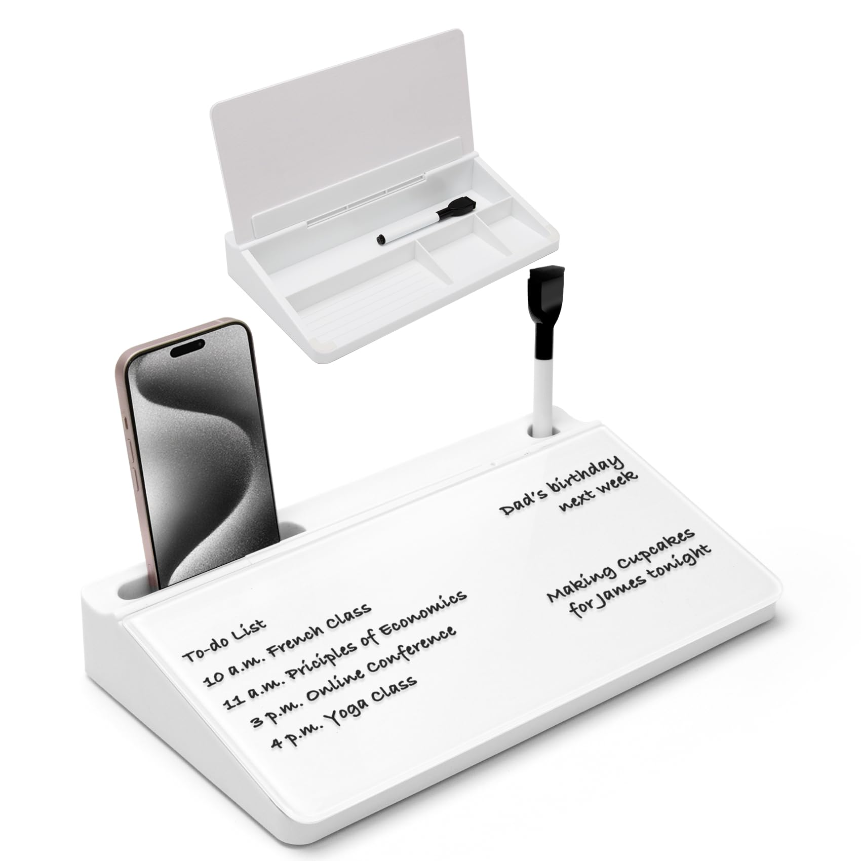 Varhomax Glass Desk Buddy Whiteboard with Storage, Small Dry Erase Desktop White Board Caddy to-do List Memo Notepad for Office, School and Home