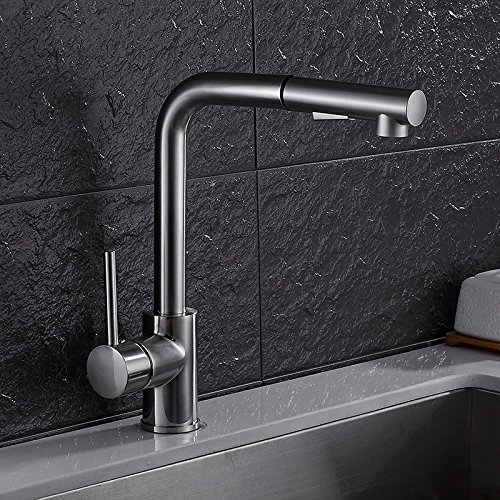 Grifo de la cocina acabados de níquel de la grúa latón fregadero de cocina Pull Out grifo de la cocina, fregadero grifo mezclador con la extracción en Cabeza de ducha