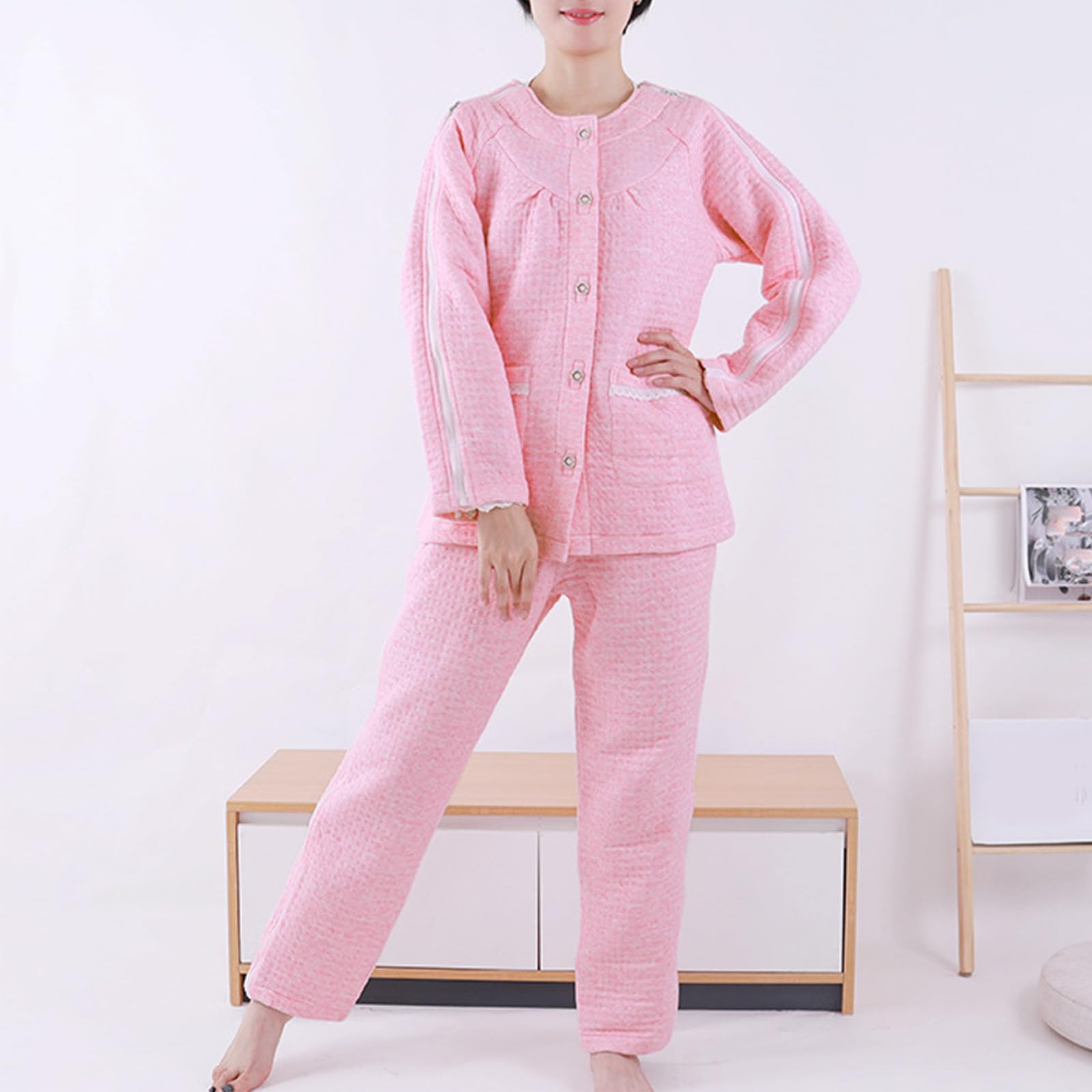 Ropa para el cuidado del paciente, Medical Patient Clothes Tear Away Pink Grey S-XXL(Grijs,Small)