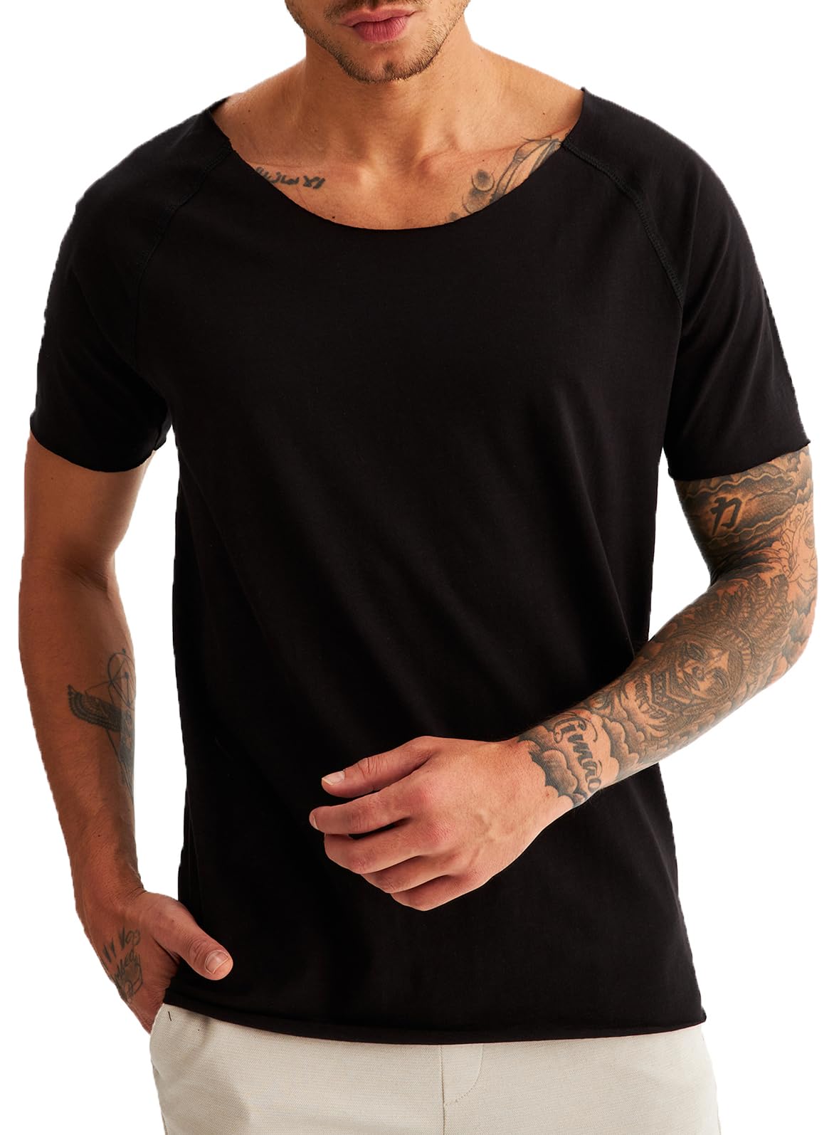 Leif Nelson T-Shirt Men's Summer Deep Crew Neck Regular Fit Men's T-Shirt 100% Cotton Casual Basic Men's T-Shirt Short Sleeve