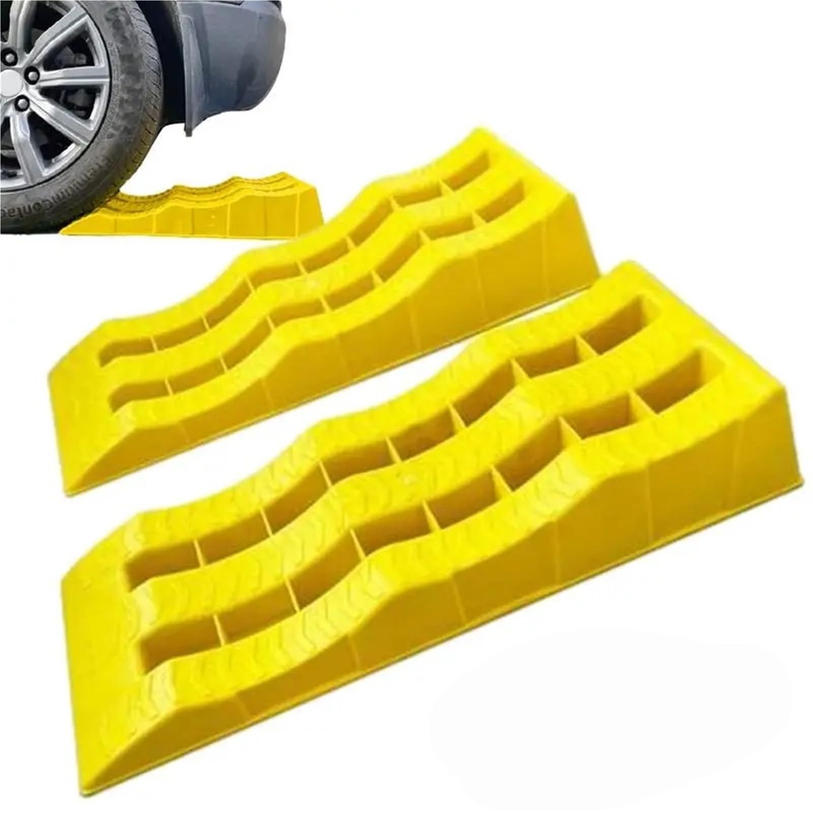 2-teilige Hochleistungs-Nivellierrampen for Autoreifen, Unterlegkeile, Camper-Nivellierblöcke, leichte Bordsteinrampen, Schwellenrampe für Vehicle(Yellow)