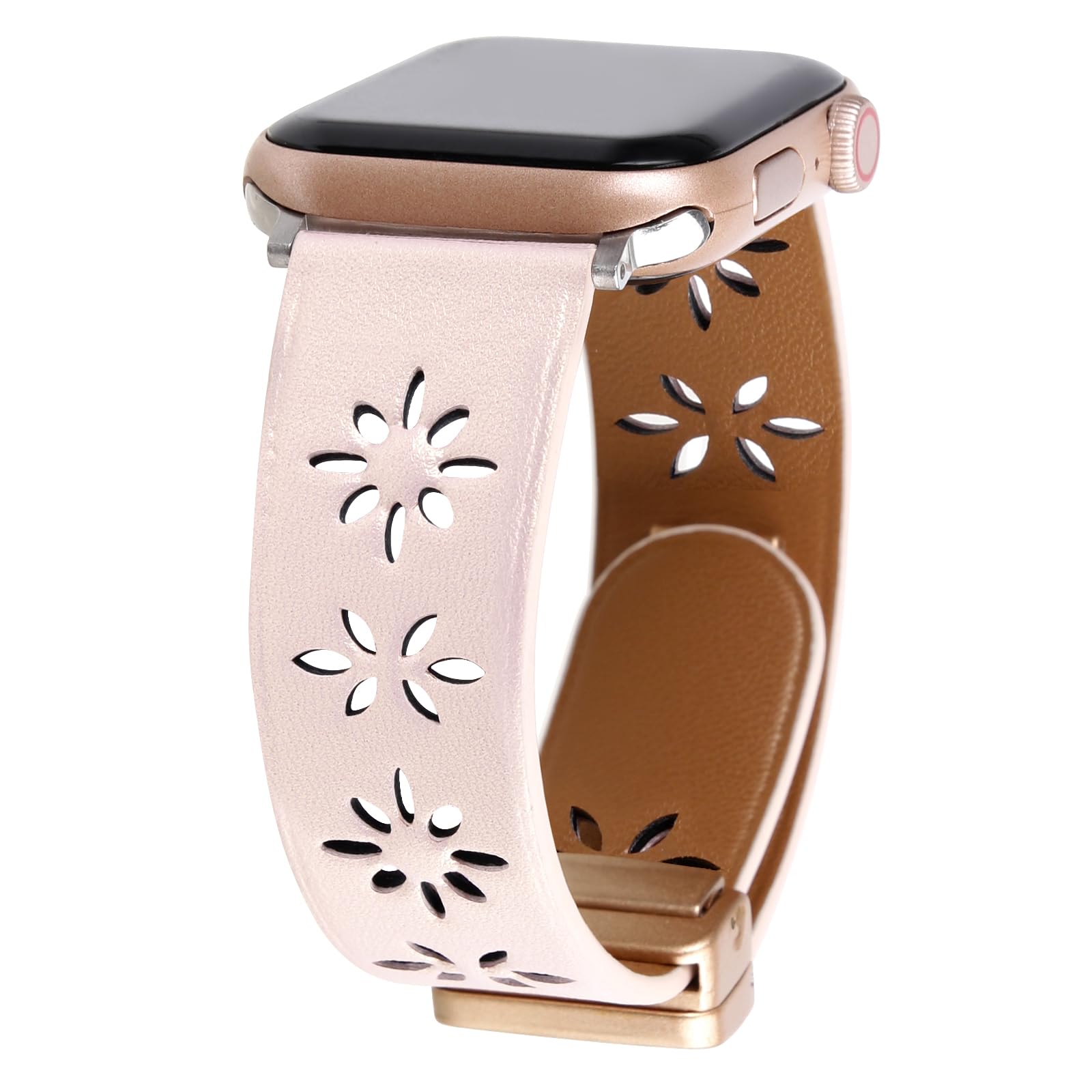 KONAFEI Leather Bands Compatible with Apple Watch 38mm 40mm 41mm 42mm 44mm 45mm 49mm, Magnetic Buckle Lace Beaded Handmade Strap for Women iWatch Ultra SE Series 9 8 7 6 5 4 3 2 1