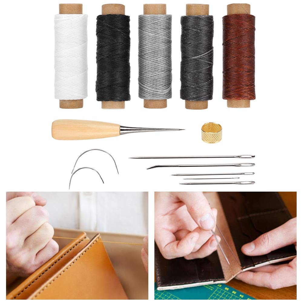 Kit Couture Cuir 22 Pièces - Outils Et Fil Ciré Pour Bricolage Artisanal