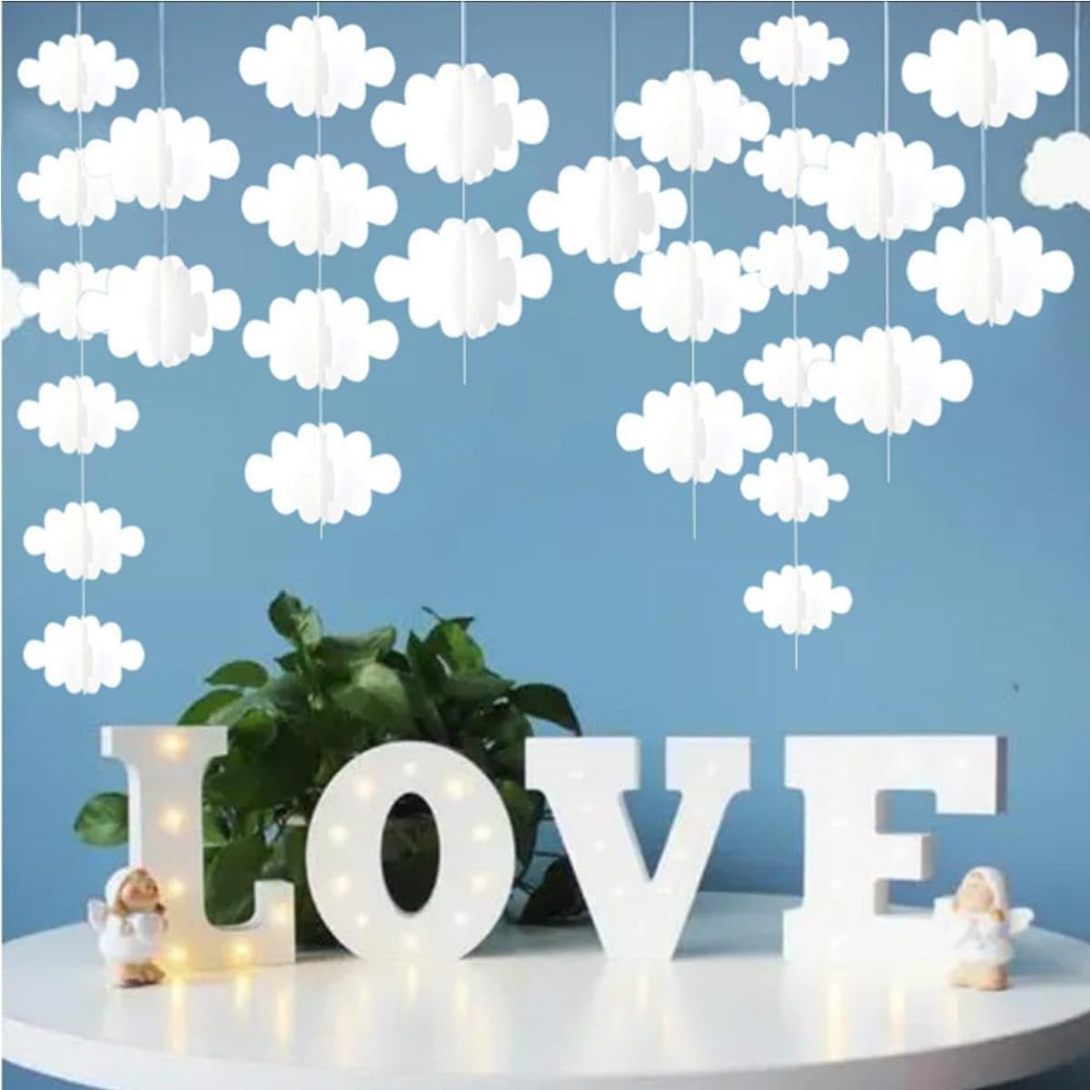 Decoraciones de Nubes 3D para Colgar en el Techo, 16 Piezas, Adornos Colgantes Tridimensionales para Bodas y Hogar