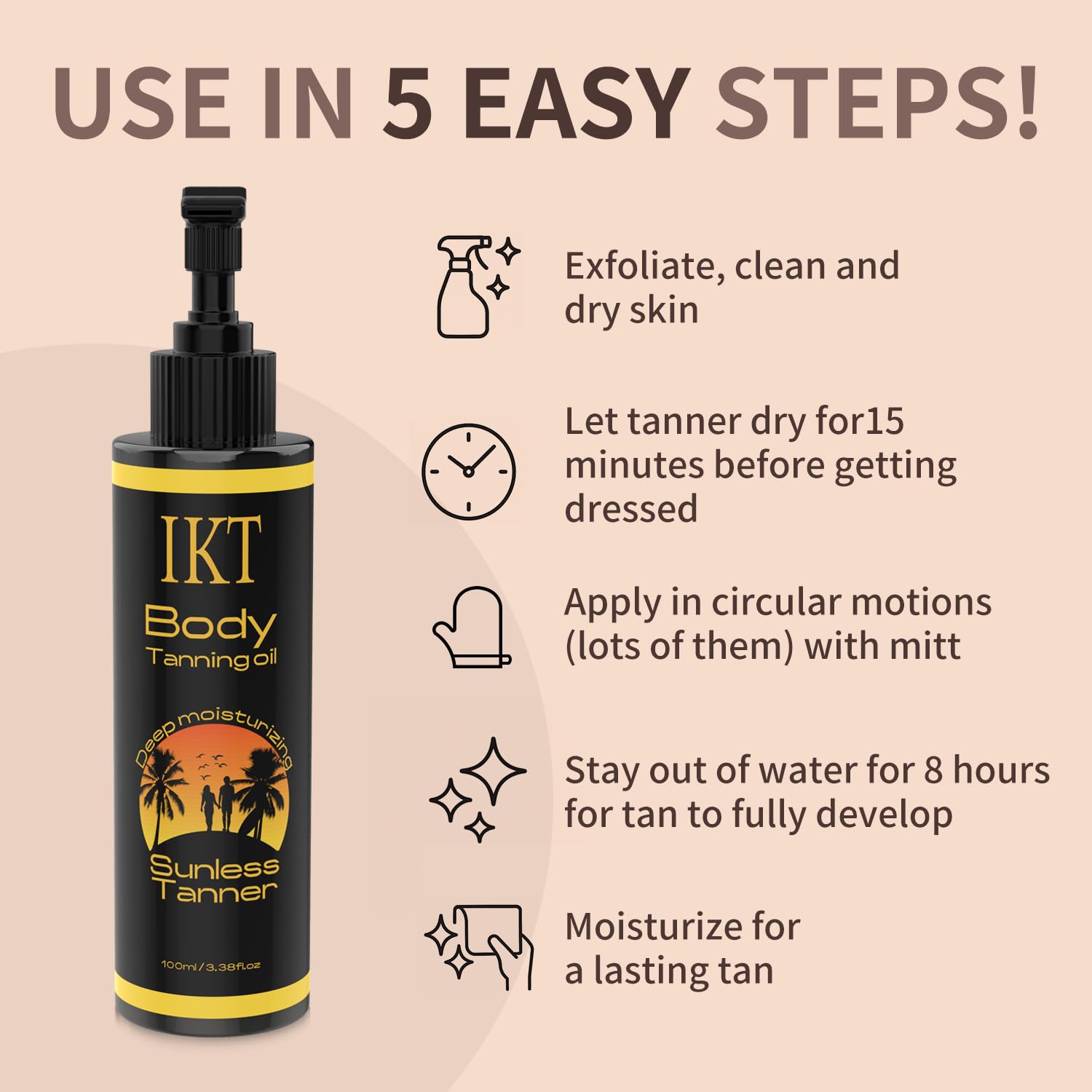FUNAN Self Tanner Tanning Oil Kit, Deep Moisturizing Sunless Tanner with Application Mitt - Image 4
