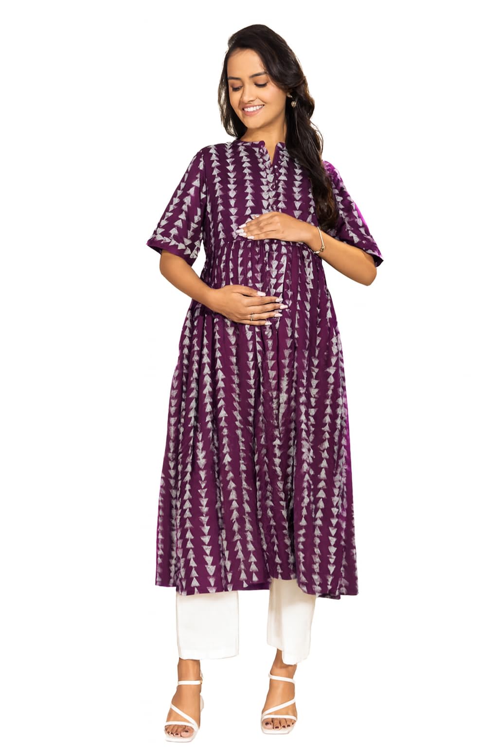 Klubbies Maternity Cotton Kurta, Purple Printed Pattern, Comfortable Breathable Fabric, Flattering Fit for Pregnancy-picture-14